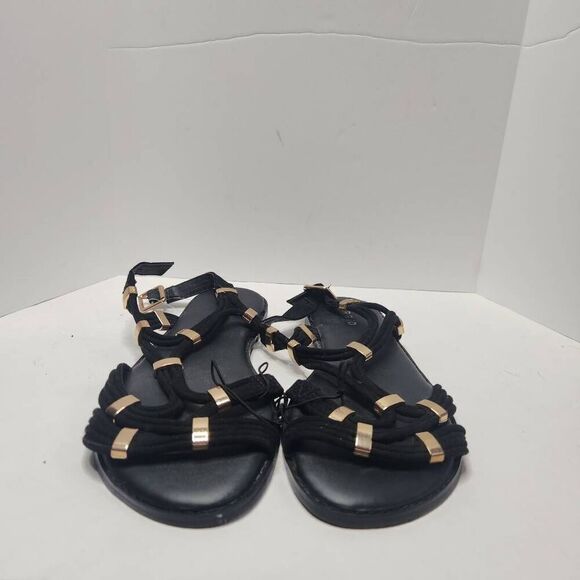 Torrid Womens Black Gold Hardware Gladiator Sandals Size 6.5 Wide Summer - Picture 3 of 9